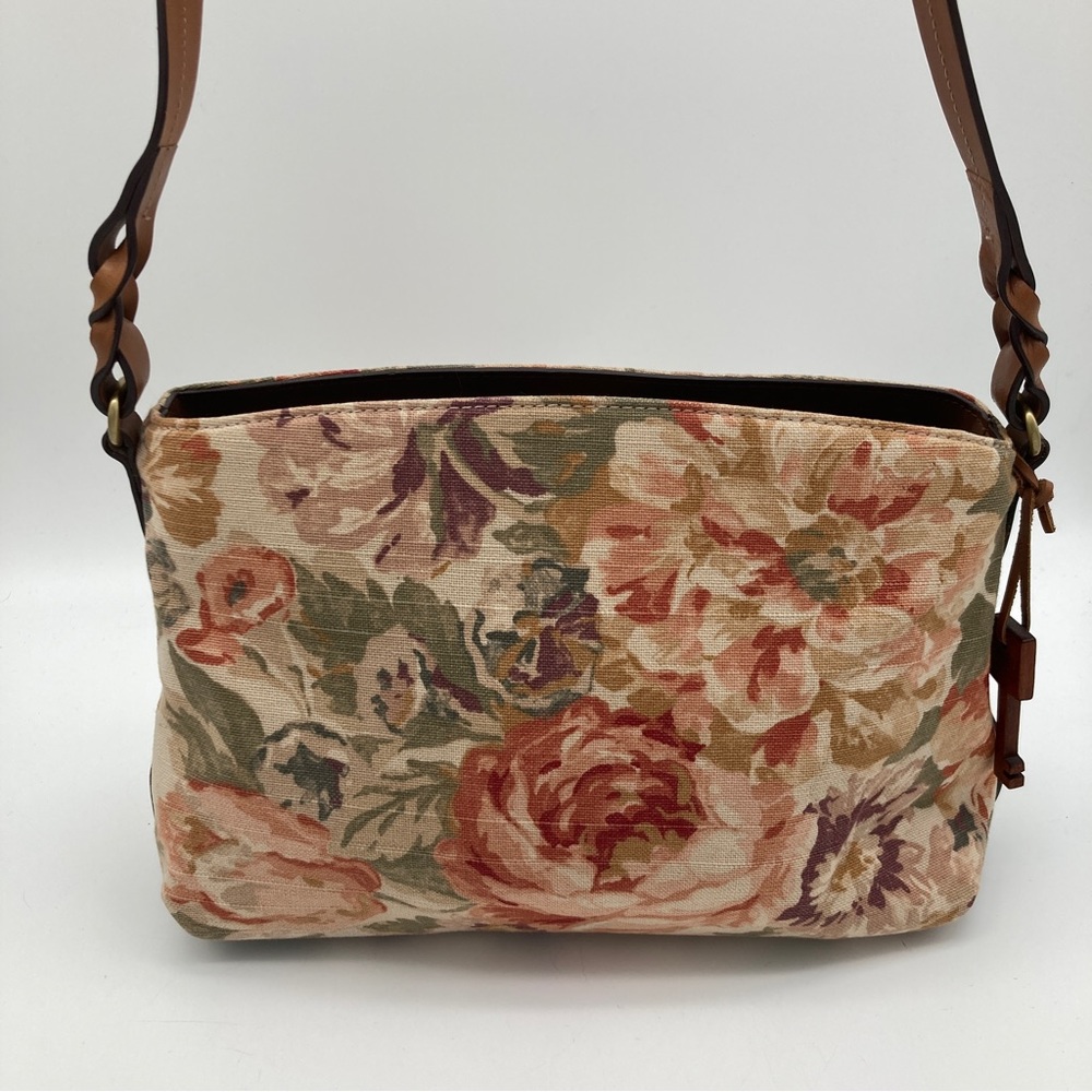 Fossil Leather and Canvas Boho Floral Shoulder Bag